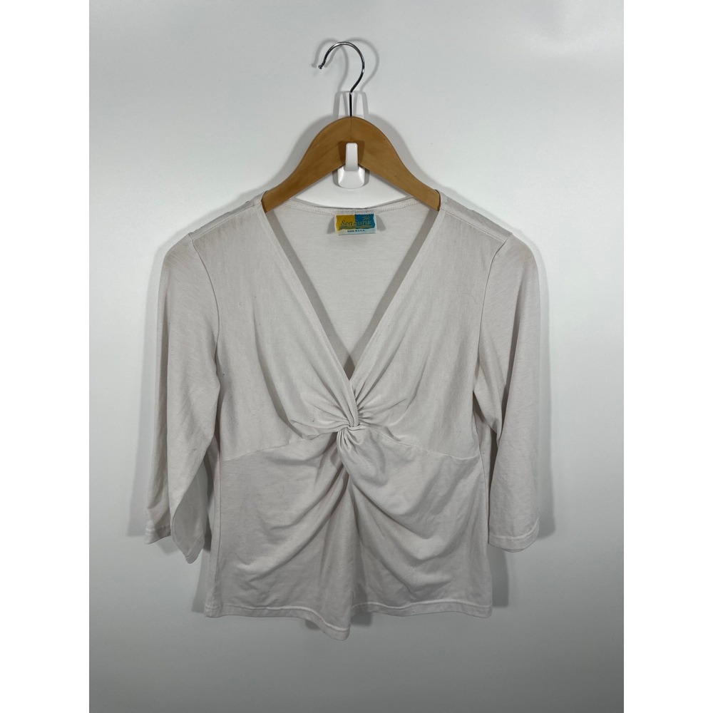 Vintage Womens Babydoll Top M White Chic Minimalist Capsule Euro Summer